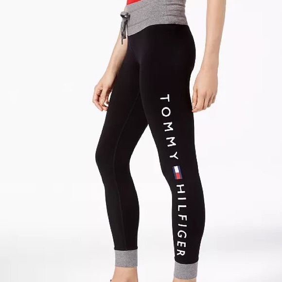 TOMMY HILFIGER SPORT PERFORMANCE Contrast Trim Logo Legging Athletic Jogger Pant - Picture 2 of 12